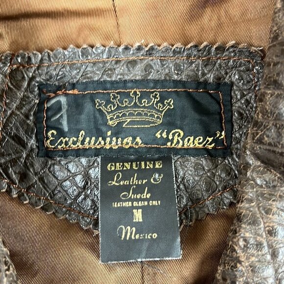 Vintage Exclusive "Baez" 80's Cropped Brown Leather Blazer Jacket - Picture 9 of 12